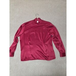 Vintage JONES NEW YORK Silky Secretary Blouse Top Mock Neck 12 Petite Red 80s